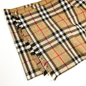Burberry Vintage Shetland Tweed Tartab Fringe Scarf